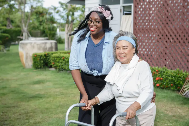 Caregiver and senior enjoying time together